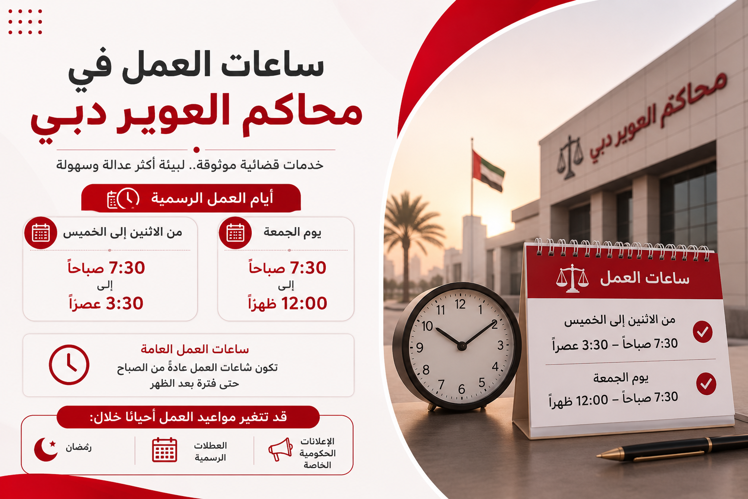 ساعات العمل في محاكم العوير دبي