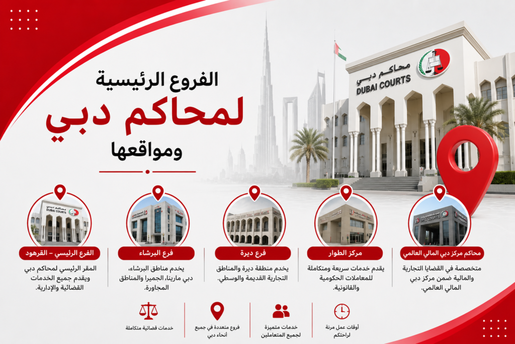 الفروع الرئيسية لمحاكم دبي ومواقعها